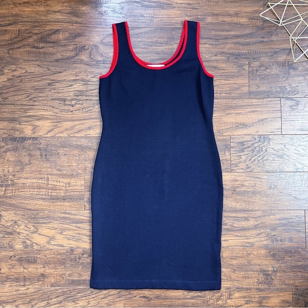 St. John Collection Sleeveless Tank Dress Navy Blue Red Santana Knit Sweater